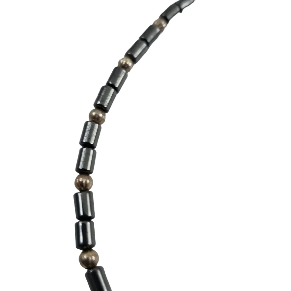 Vintage hematite statement necklace antique silver tone